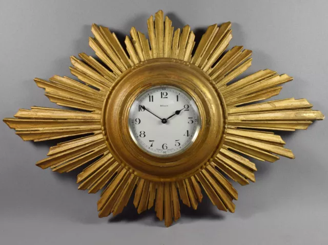 Antique French Eight Day Lever Movement Sunburst Wall Clock - Early 20Th Century