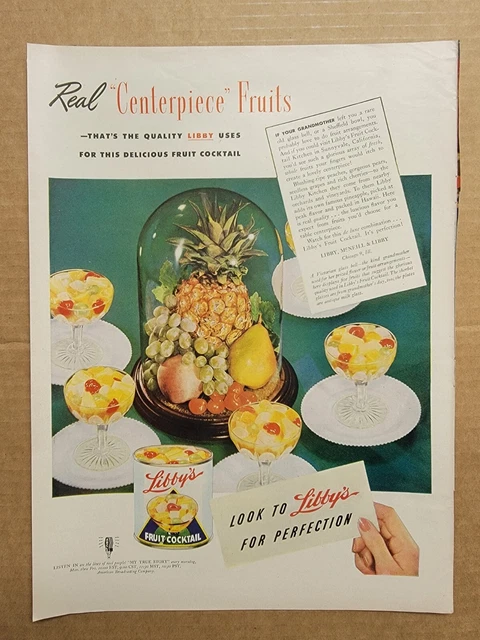 NOSTALGIC 1946 Print Ad Advertisement Libbys Canned Fruit Real Centerpiece