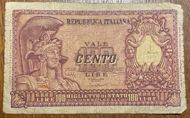 Italie Billet De 100 Lires 1951.  (Bill 150)