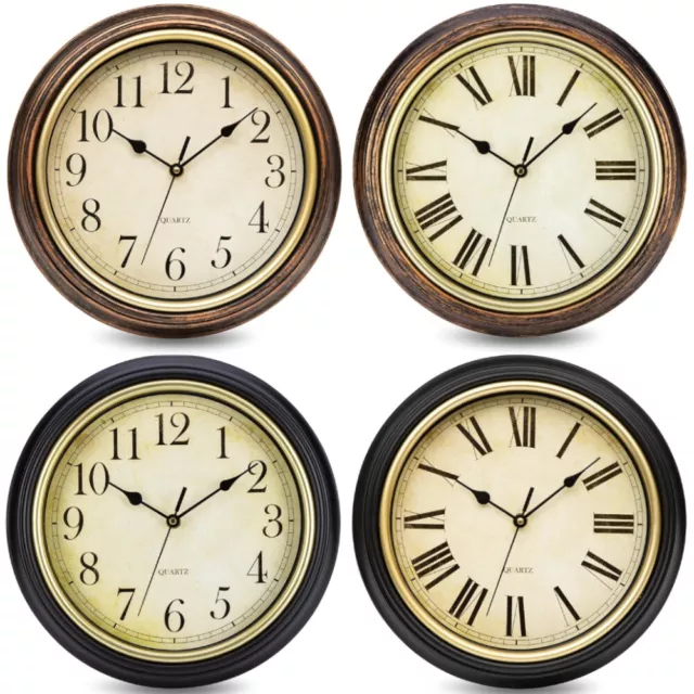 Wall Clock Quartz Round Vintage Retro Home Office Kitchen Silent Non Ticking