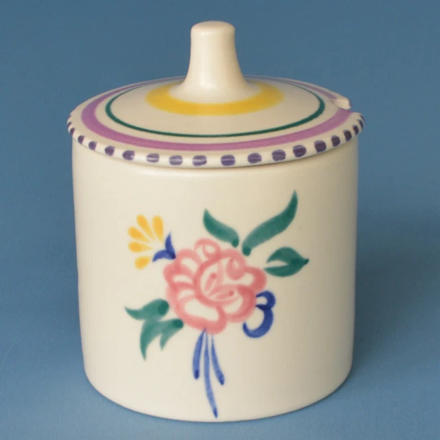 VINTAGE POOLE POTTERY 1950's Honey or Preserve Pot with Lid Floral