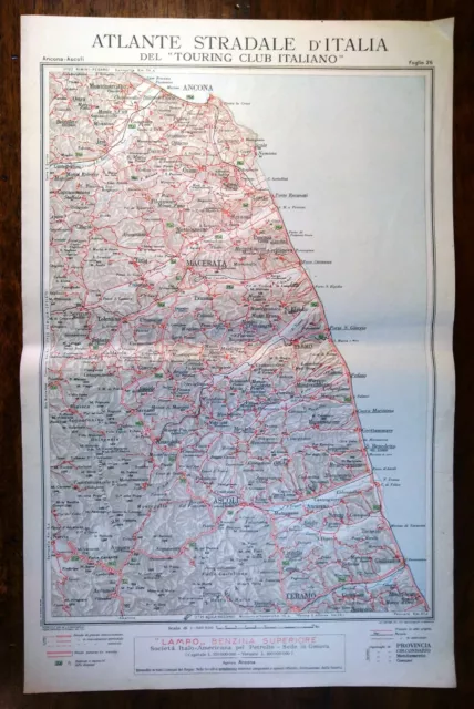 Carta geografica antica MARCHE ANCONA MACERATA ASCOLI TCI 1920 Antique map