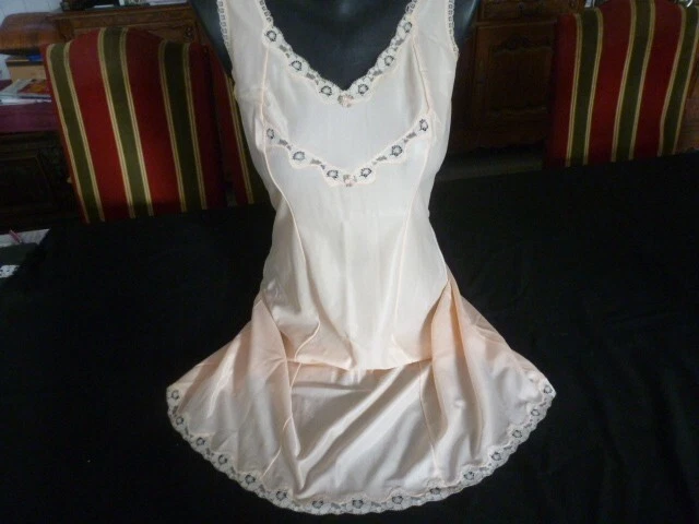 Combinaison Vintage Dentelle Noire Taille 42 - Fond De Robe Polyamide - OF420