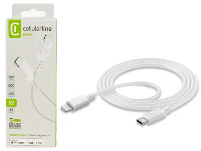 cellularline power lightning cable usb C charge data 60 cm grip durable iphone
