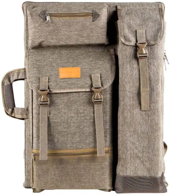TRANSON Art Portfolio Case Artist Backpack Canvas Bag Large 26” X 19.5” Khaki Co
