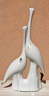 STATUINA COPPIA CIGNI CERAMICA BIANCO ORO CAPODIMONTE NO IGNI TOSIN LENCI RONZAN 