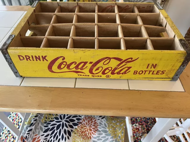 Vintage COCA-COLA Wooden Yellow Soda Pop Crate Box Coke  Metal Edges