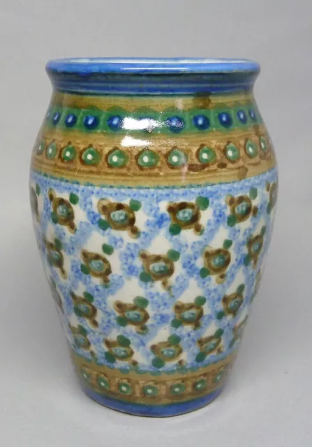 (G215) Bunzlauer Keramik Vase, handbemalt, handgetöpfert, ca.13,5 cm hoch