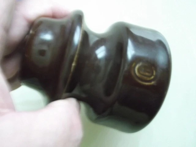 Vintage Pinco High Voltage Insulator Electric Brown Ceramic Porcelain #6 3