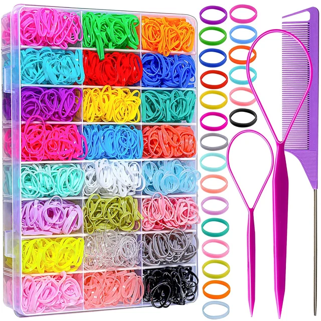 Elastic Hair Bands 24 Colors,  1500 Pcs Mini Hair Rubber Bands with Organizer Bo