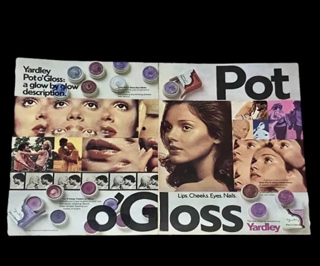 YARDLEY Pot O Gloss Lip Gloss 1971 2 Page LARGE  Magazine Makeup Print Ad