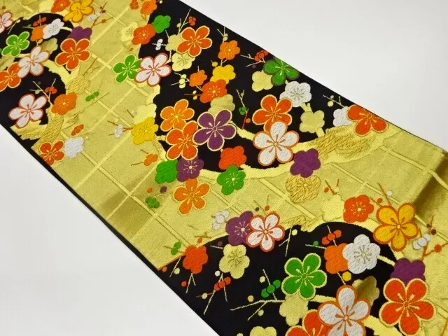 6290610: Japanese Kimono / Vintage Fukuro Obi / Woven Ume Blossom