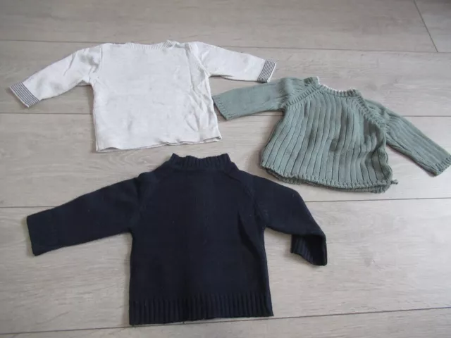 Lot de 3 pulls gris gilet bleu marine taille 3 mois DPAM tape à l'oeil 2