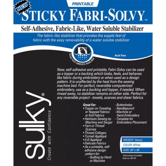 Sulky Sticky Fabri Solvy Stabilizer 20"X36"