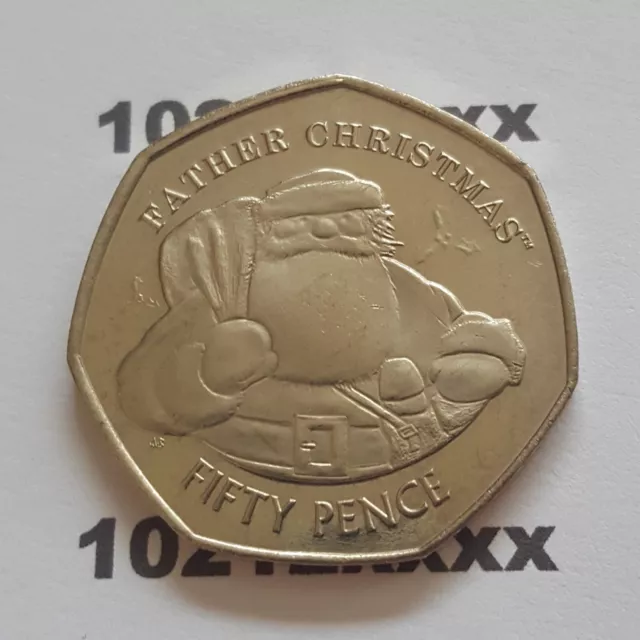 2018, Gibraltar 50p fifty pence Christmas coin, Santa, sack & holly, AB die mark