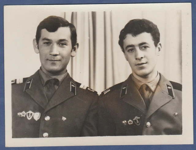 Portrait of Two Handsome Military Guys in Uniform Soviet Vintage Photo USSR