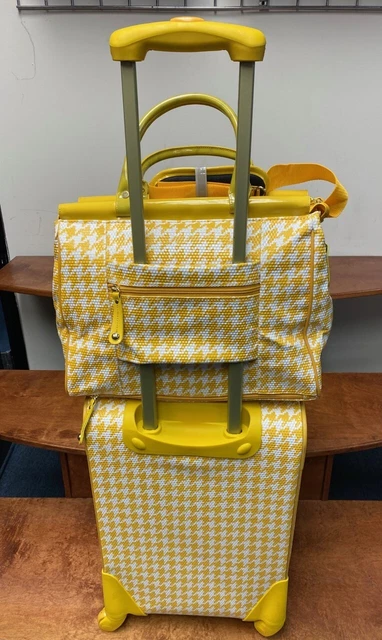 NEW SAMANTHA BROWN HOUNDSTOOTH Dr 2 PIECE SET YELLOW / WHITE COLOR SPINNER 2