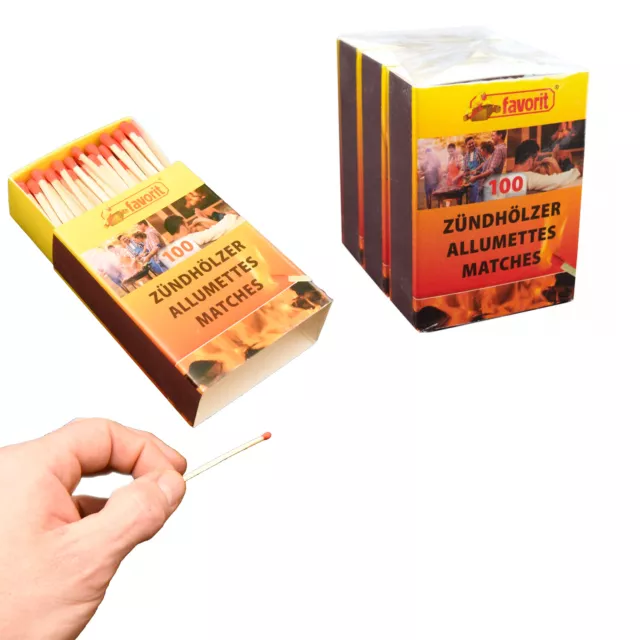 3 x 100er Packungen Streichholzschachteln, 5,5cm Favorit für Grill/Kerzen/Kamin