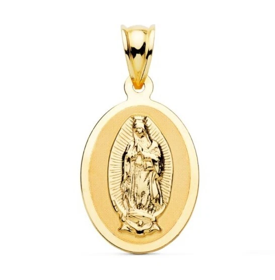 Pendente Oro 18k 750 Mls. Medaglia Vergine Guadalupe 21 X 15 Mm. 1,65 Grammi
