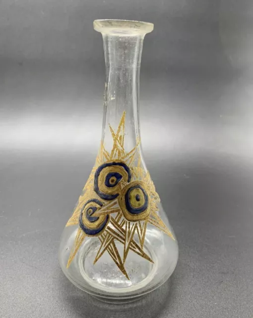 Ancienne Carafe En Verre Emaillé Signé Leg Legras Art Deco
