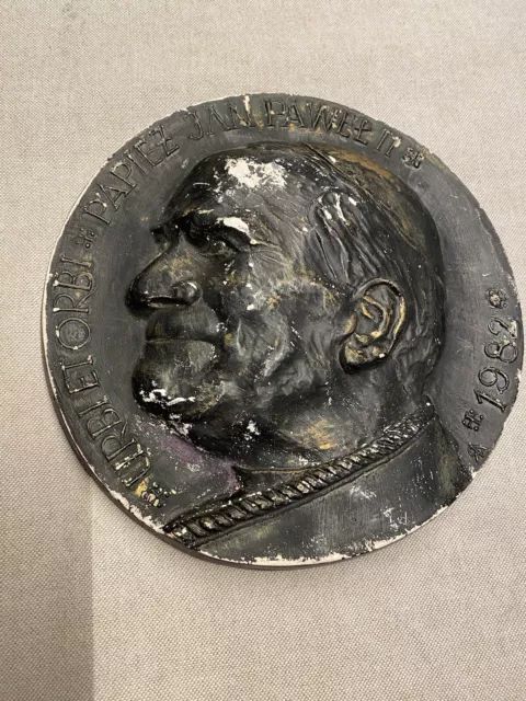 URBI ET ORBI Papiez Jan Pawel 1982 Gips Relief Medaille PAPST Johannes Paul II