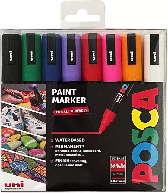 Uni Posca PC-1MR Black Colour Paint Marker Pens Ultra Fine 0.7mm Calibre  Tip Nib Writes On Any Surface Glass Metal Wood Plastic Fabric (Pack of 3) 
