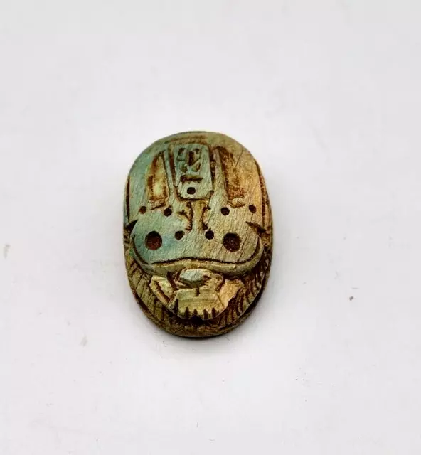 Rare Egyptian Scarab Beetle Ancient Antique Handmade Stone With Hieroglyphs