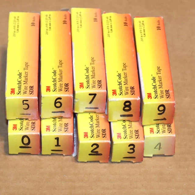 Lot of 10 Full Boxes of Scotch Code SDR Wire Marker Tape Numbers # 0-9 Refills