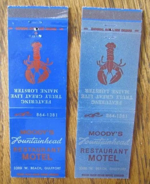 Animal Lobster Matchbooks: Moody's Restaurant & Motel (Gulfport, Mississippi) F1