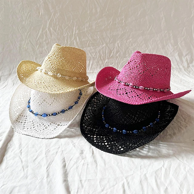 Chapeau De Paille Blanc Fantaisie Marque Moa - Occasion, Style Estival Bohème