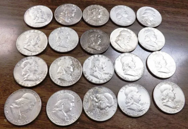 20 Franklin Silver Half Dollars Roll 1963 Est AU-BU Condition $16.95 ea F