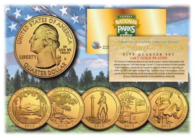 2013 24K Gold National Parks America the Beautiful Coins *Set of all 5 Quarters*