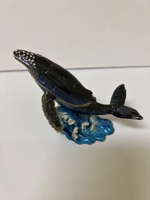 Humpback Whale Trinket Box, Hinged, Enameled, With Crystals-Mint Condition!