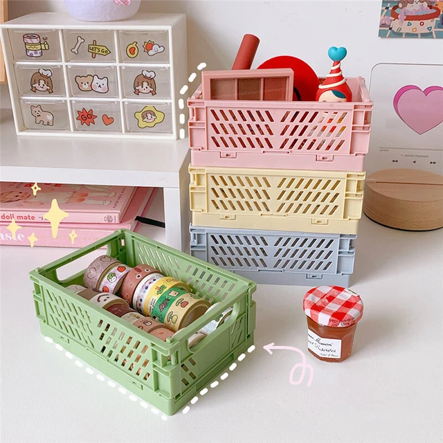 Mini Plastic Storage Box Collapsible Storage Container Desktop Cosmetic Baske ba