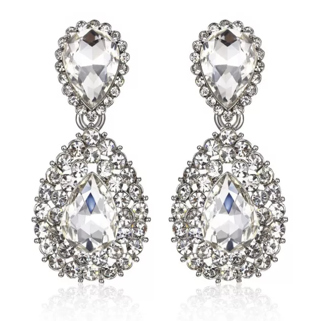 Halo Drop Silver Austrian Crystal Rhinestone Chandelier Dangle Earring Prom E117