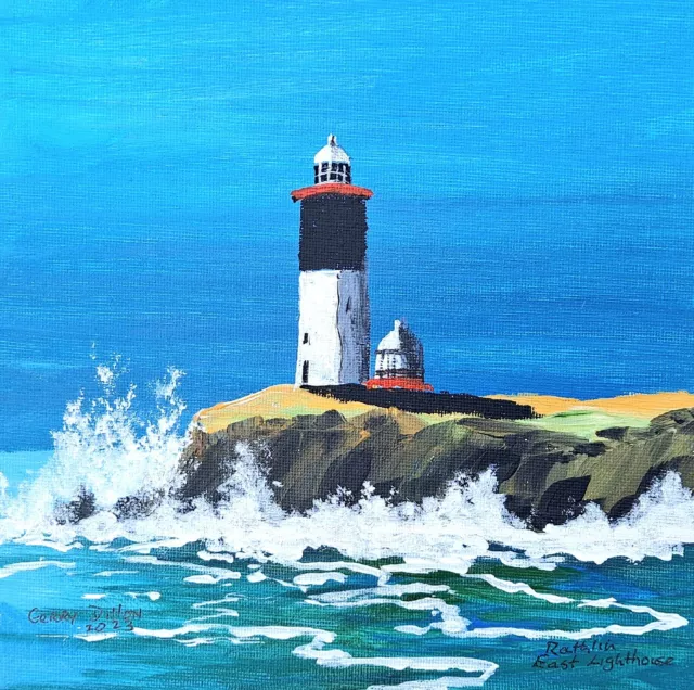 Original Irish Painting Irish Art Rathlin East Lighthouse 8"x8"panel G Dillon