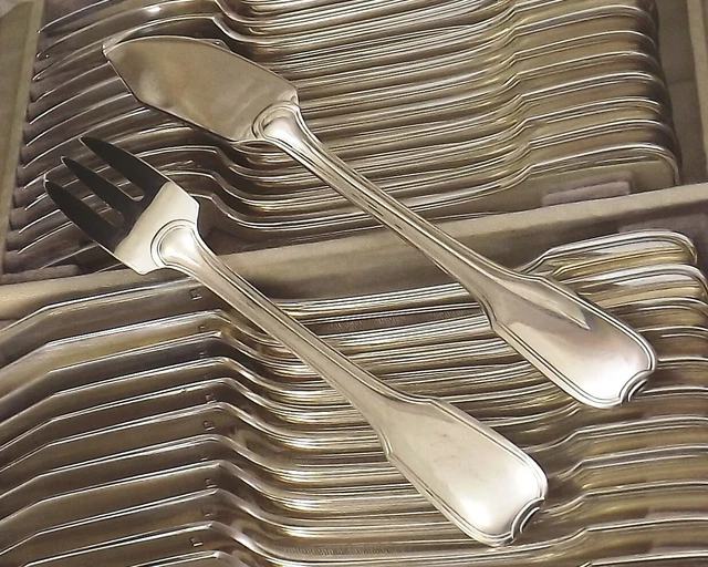 Francois Frionnet Menagere Couverts A Poisson 24 Pieces Metal Argente Vers 1950