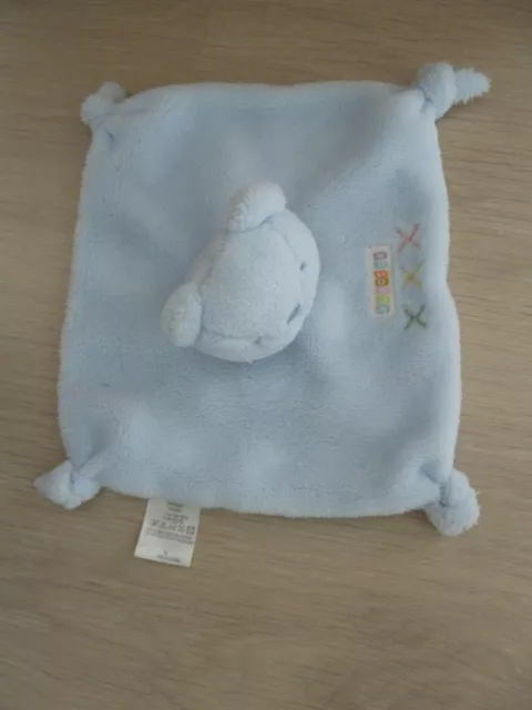 Z16- Doudou Plat Carre Bleu Absorba Ours  3 Croix  -  Tbe