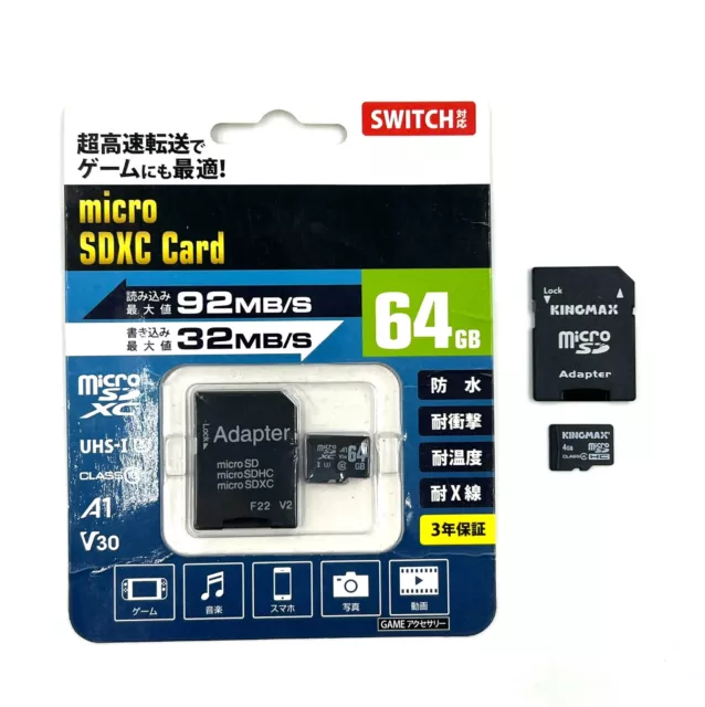 Lot de 2 Cartes Micro SD + adaptateurs : SD XC 64 Gb et SD HC 4 Gb