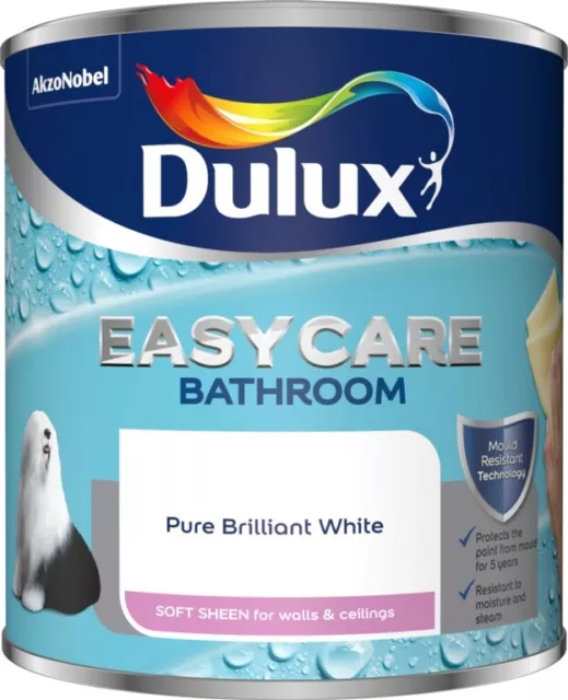 Dulux Easycare Bathroom Soft Sheen Paint Walls &Ceilings Pure Brilliant White