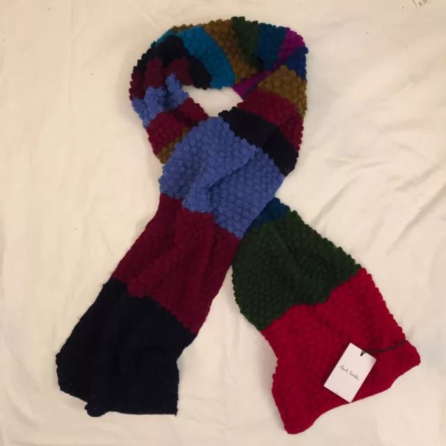 Paul Smith Striped Crochet Wool Scarf Signature Multi Stripe | Bnwt | Rrp £260