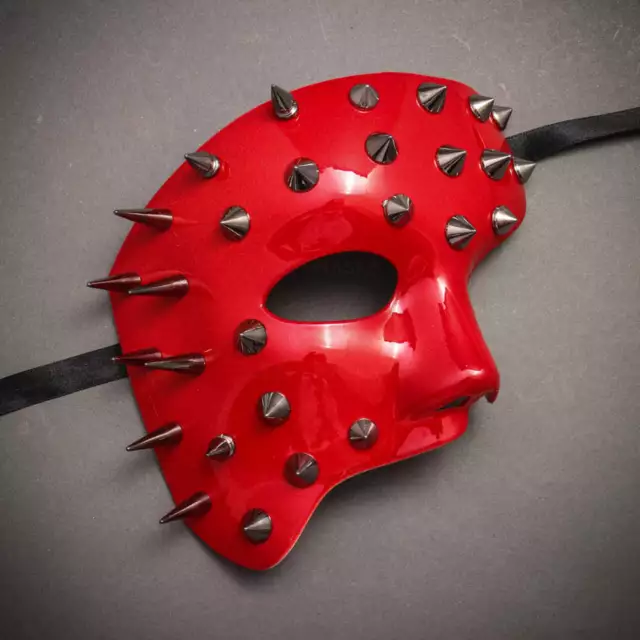 ILOVEMASKS Phantom Half Face Steampunk with Spikes Grossy Red Costume Party Mask