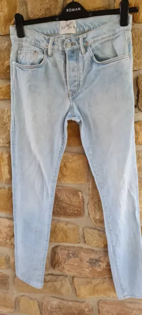 Topman Size 32L Light Blue Denim Slim Skinny Button Fly Jeans