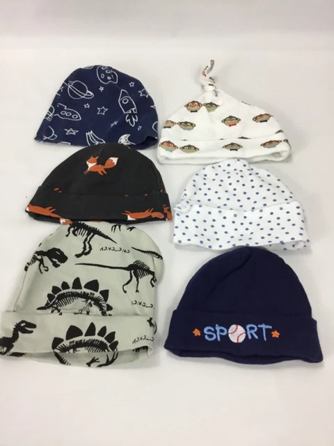 Boys Infant Beanie Hat 6 Newborn  to 3 Months. 6 Assorted Hats EUC