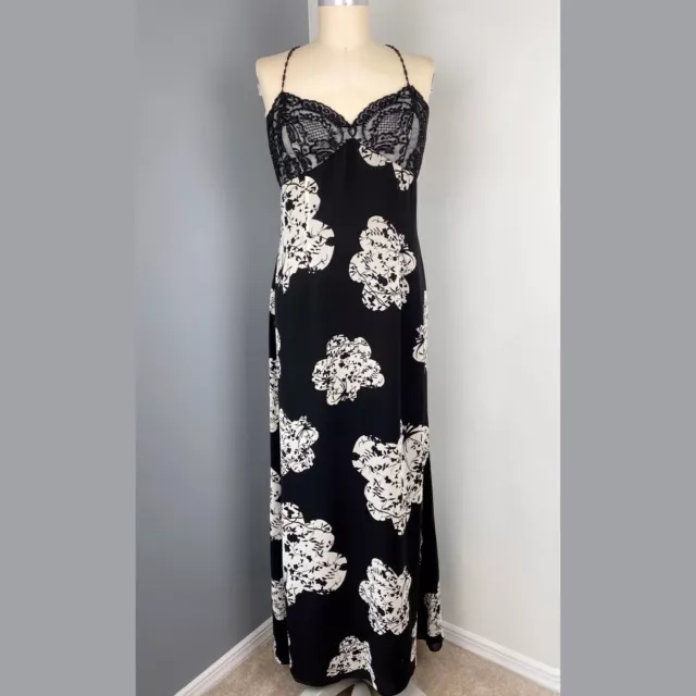 Kay Unger Women's Floral Beaded Maxi Dress Black Size 12