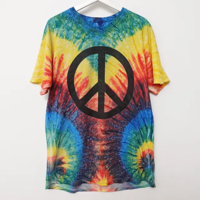 Vintage 90s Tie Dye Peace Sign Logo T Shirt Size LARGE Multicolored