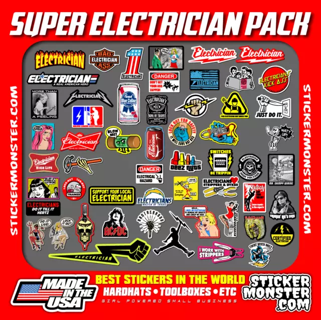 NEW ELECTRICIAN (55+) Hard Hat Stickers HardHat Decals, Sparky IBEW