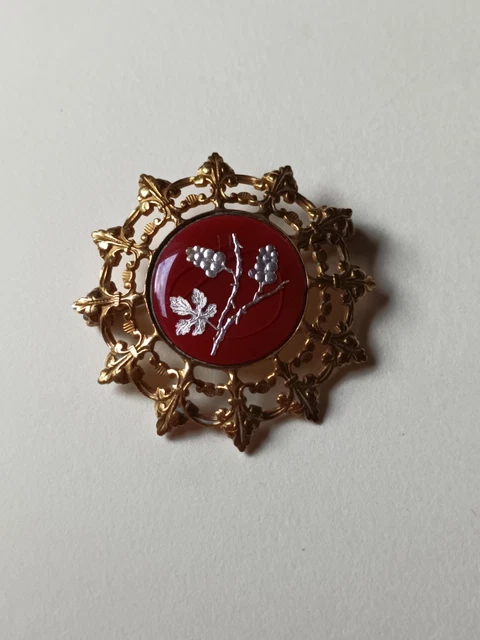 Broche Vintage Ancienne - Plaque Or Ajourée Fleurs Gravées - Bijou Ancien Sans Marque