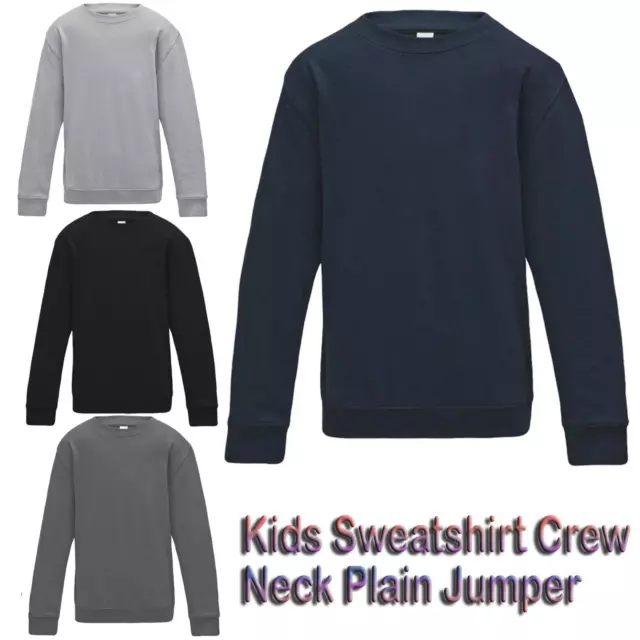 Boys Jumper Crew Round Neck Unisex Girls School Uniform Sweatshirt Ages 7-14