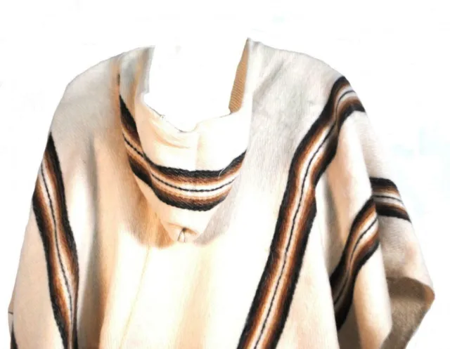 Comercio Justo Hombre Lana de Alpaca Poncho con Capucha Abrigo Bolivia Blanco